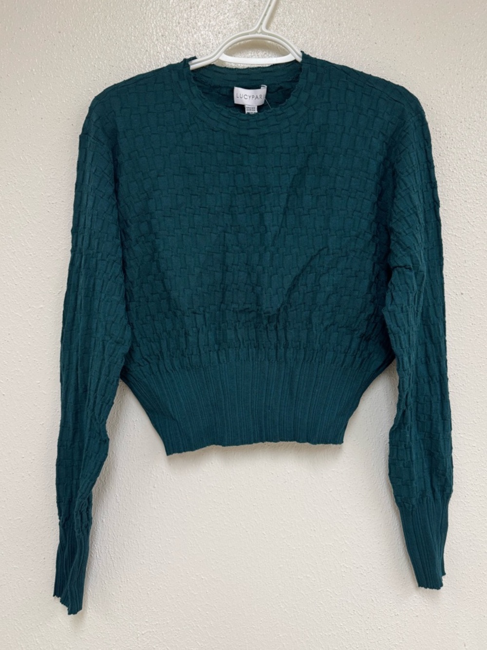Lucy Paris Deep Teal Textured Crop Pullover - Women’s Petite Medium